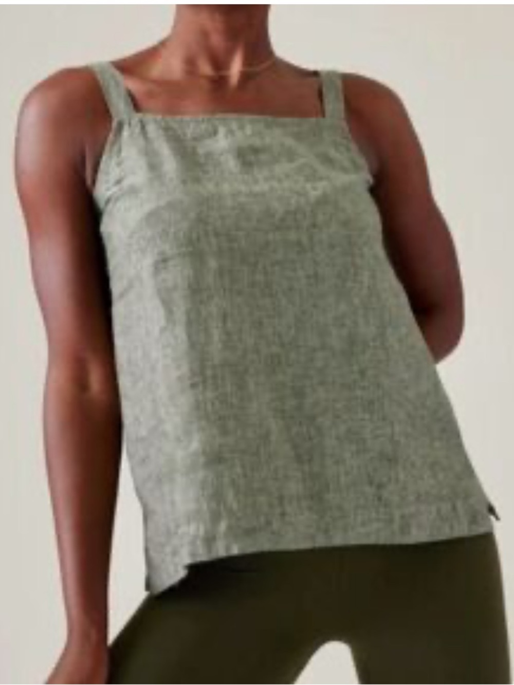Athleta Square-Neck Linen-Blend Tank Top — Sage Green
